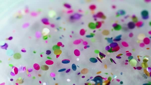 Bright Sequins Shimmer Paint Defocused Rainbow Multicolored Shiny Confetti Floating — Video