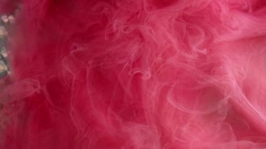 Duman girdabı. Boya suyu karışımı. Odaklanmamış pembe renk toz parçacıkları buhar yüzüyor hareket eden soyut sanat arka planını yayıyor.