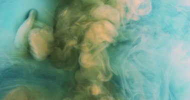 Duman pırıltısı. Parlak sis bulutu. Sis mavisi animasyon. Fantezi sarı mürekkep buharı pırıl pırıl sis hareketi soyut mistik su sanatı arka planı.