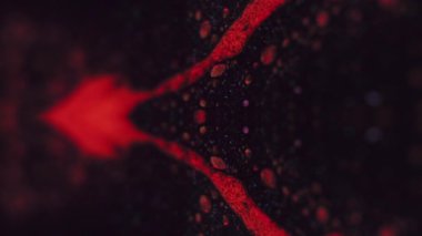 Yağ sızıntısı. Boya baloncukları. Erimiş lav. Bulanık kırmızı renk sıcak damlacıklar sıvı damlalar akış simetrik süslemeler koyu soyut sanat arka planında.