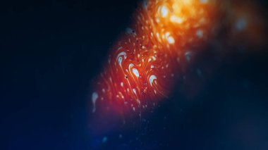 Kimyasal sıvı. Köpük sıvısı. Odaklanmamış kırmızı turuncu renkli köpüklü desenli koyu siyah ışık dalgası soyut sanat arkaplanı..