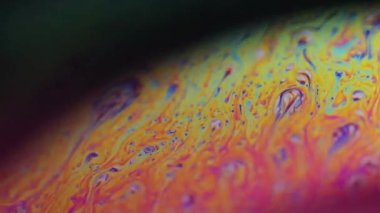 Mürekkep rengi gökkuşağı. Psikedelik spektrum. Koyu siyah soyut sanat arka planında çözünmüş sarı mavi renk eğrisi yağ kimyasal sıvı akış hareketi.