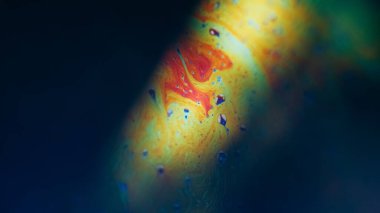 Mürekkep rengi gökkuşağı. Psikedelik sıvı. Odaksız sarı yeşil renk yağ kimyasal sıvı damlacıklar koyu siyah soyut sanat arka planında akar.