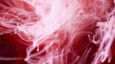 Buhar dalgası. Sis bulutu. Bulanık kırmızı, beyaz, ruhani, dumanlı, desenli, hareketli, soyut sanat arkaplanı..