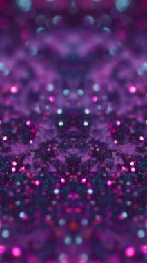 Dikey video. Parlak sıvı damlası. Mürekkep döküldü. Siber akım. Odaklanmamış neon pembe mavi renk parıldayan bokeh hafif desen boya akışı simetrik süsleme soyut sanat arka planı.