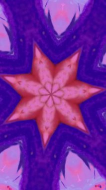 Dikey video. Lotus mandala. Mürekkep kaleydoskop. Psikedelik meditasyon. Neon mor, mavi kırmızı, parlayan boya, su çiçekli süs, soyut sanat arka planı..