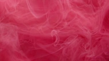 Sis bulutu. Boya suyu sıçraması. Odaklanmamış pembe renk toz parçacıkları buhar yüzüyor hareket eden soyut sanat arka planını yayıyor.