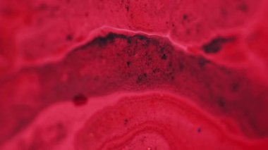 Mürekkep sıvısı akışı. Boya sıvısı karışımı. Odaklanmamış kırmızı renk pigment tozu tanecikleri akrilik su boyası emülsiyon dalga hareketi soyut sanat arka planı.