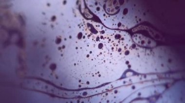 Boya karışımı. Kabarcık boyası. Odaklanmamış mavi sarı renk yağ dokusu koyu soyut sanat arka planında benzinli sıvı karıştırma hareketi.