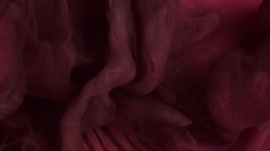 Duman dalgası. Boya suyu sıçraması. Odaklanmamış siyah kırmızı renk sim parçacıkları dumanı bulutu zebra desenli koyu soyut sanat arkaplanı hareketini ortaya çıkardı.