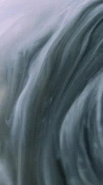 Dikey video. Boya suyu girdabı. Tek renkli mürekkep. Kara duman. Siyah beyaz ipek sarmal hareketli sis bulutlu akrilik sanat soyut arkaplan