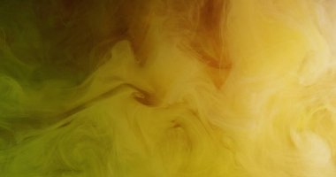 Su altı mürekkebi. Buhar akışı. Sarı yeşil renk, yüzen dokular, dalgalar soyut arkaplan yayıyor..