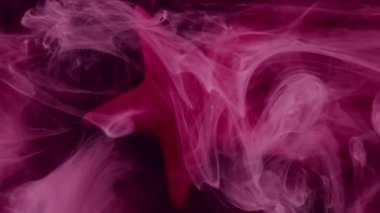 Neon buharı. Boya girdabı. Pembe renkli mürekkep rengi su dumanı bulutu koyu siyah soyut sanat arkaplanındaki yıldızı ortaya çıkarıyor.