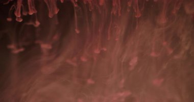 Düşen boya damlası. Bulanık sis mürekkebi. Odaklanmamış pembe renk parlak sıvı akışı sıvı sıvı duman dokusu dalgası soyut sanat koyu arkaplan üzerinde.