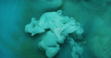 Duman akışı. Soyut mürekkep. Odaklanmamış yeşil renkli duman buhar dokusu yaratıcı sanat arka planında yüzen kimyasal sıvı karışımı.