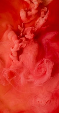 Boya damlası. Atmosferik duman. Odaklanmamış kırmızı, pembe renk buharı su buharı dalgası soyut sanat eserlerinin yaratıcı arka planında yüzüyor..