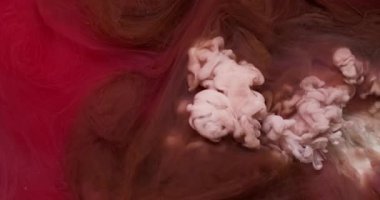 Dönen pigment. Sis dokusu. Soyut arkaplana yayılan akrilik su kimyasal damlasında çözünmüş pembe bronz mürekkep rengi..