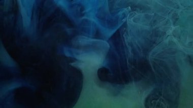 Sis suyu. Renkli mürekkep. Odaklanamayan koyu beyaz parıltı, parıldayan soyut sanat ışığı arka planında yüzen boya deseni sisi sıçratıyor.