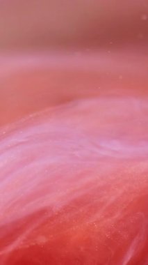 Dikey video. Mürekkep sıçradı. Dalgalar soyut. Odaklanmamış parlak kırmızı duman boyası parlak buhar bulutu buhar dokusu girdap buharı sanat arka planında hareket ediyor.