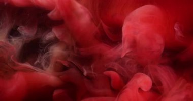 Dönen dalga. Renk sıvısı. Odaklanamayan kırmızı sıvı kıvrımlı akrilik pigment buharı soyut yaratıcı siyah arkaplanda yükseliyor..