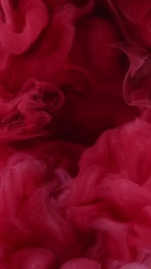 Dikey video. Boya bulutu. Renk dumanı. Odaklanmamış pembe su altı buharı sıçraması altın parıltı dokusu soyut sanat arka planında ortaya çıkıyor..