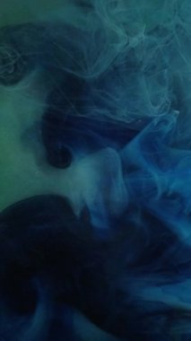 Dikey video. Suyu boya. Renkli mürekkep. Odaklanamayan koyu beyaz parıltı, ışıldayan soyut sanat ışığı arka planında yüzen doku sisi sıçratıyor.