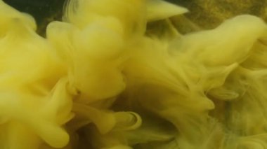 Sis sıvısı. Boyayla boyanmış. Sarı sıvı boya akışı. Sanat buhar dalgası soyut bulanık, siyah altın parıltılı arkaplan.