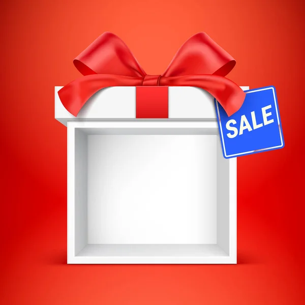 Leere Geschenkbox Kiosk Für Produktplatzierung Mit Blauem Verkaufsschild Weiße Geschenkschachtel — Stockvektor