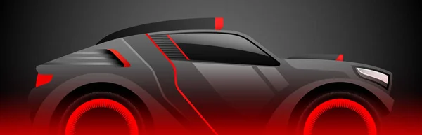 Voiture Sport Rallye Extrême Noir Rouge Debout Sur Fond Noir — Image vectorielle