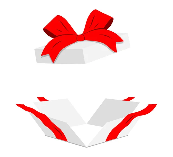 Offene Weiße Geschenkschachtel Mit Roter Schleife Isoliert Auf Hintergrund Flache — Stockvektor
