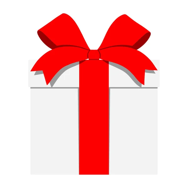 Біла Подарункова Коробка Червоною Стрічкою Ізольована Фоні Плоский Стиль Подарункової — стоковий вектор