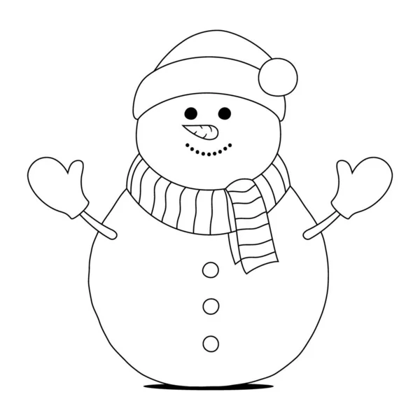 Милий Щасливий Сніговик Розмальовка Сторінка Начерки Векторна Ілюстрація — стоковий вектор