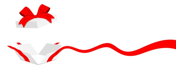 Caixa Presente Branca Aberta Com Linha Fita Vermelha Ondulada Isolada — Vetor de Stock