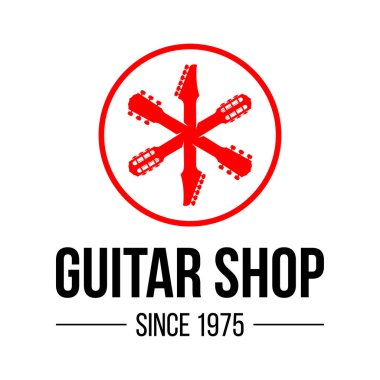Guitar shop logo vector template, with different shape guitar heads icon.