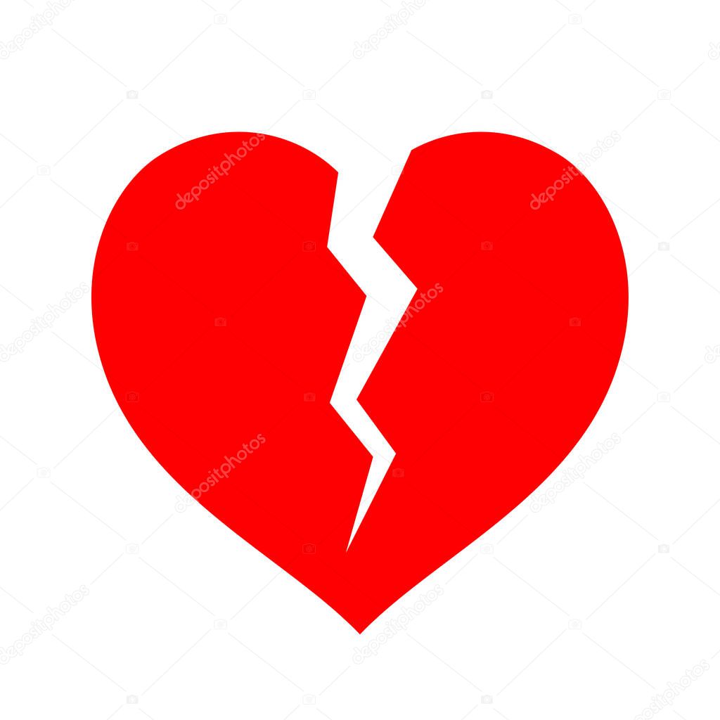 Red broken heart vector icon, isolated on white background.