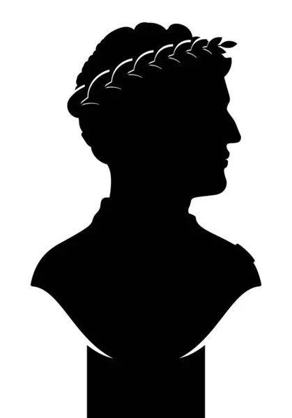 Buste Standbeeld Van Caesar Zwart Silhouet Vector Illustratie Geïsoleerd Witte — Stockvector