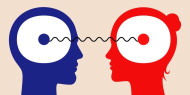 Erkek ve kadın birbirlerine duygusal olarak bağlılar. Cinsiyet ilişkileri kavramı vektör illüstrasyonu.