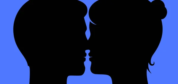 Νεαρό Ζευγάρι Φιλιούνται Μπλε Φόντο Ρομαντικές Σχέσεις Επίπεδη Στυλ Σιλουέτα — Διανυσματικό Αρχείο