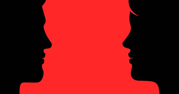 Νεαρός Άντρας Και Γυναίκα Στέκονται Ένας Κοντά Στον Άλλον Κόκκινο — Διανυσματικό Αρχείο