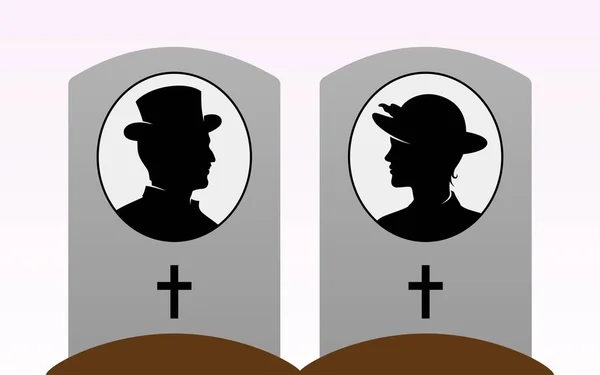 ビクトリア朝の男性と女性の墓 墓地に一緒に埋葬カップル ベクトルイラスト — ストックベクタ