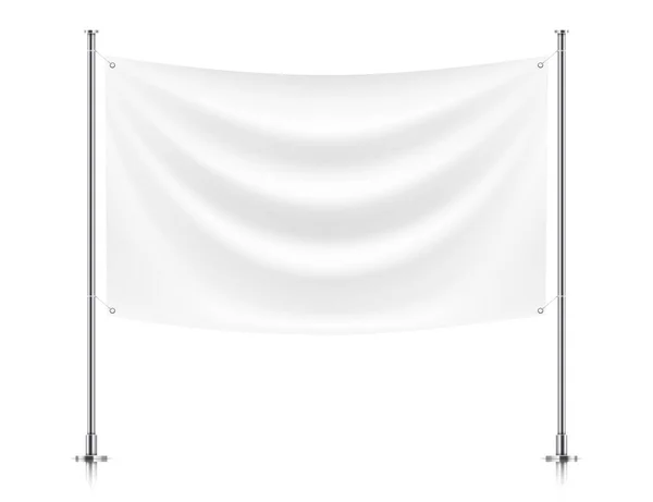 Weiße Stoffbanner Hängen Masten Isoliert Auf Weißem Hintergrund Textile Horizontale — Stockvektor