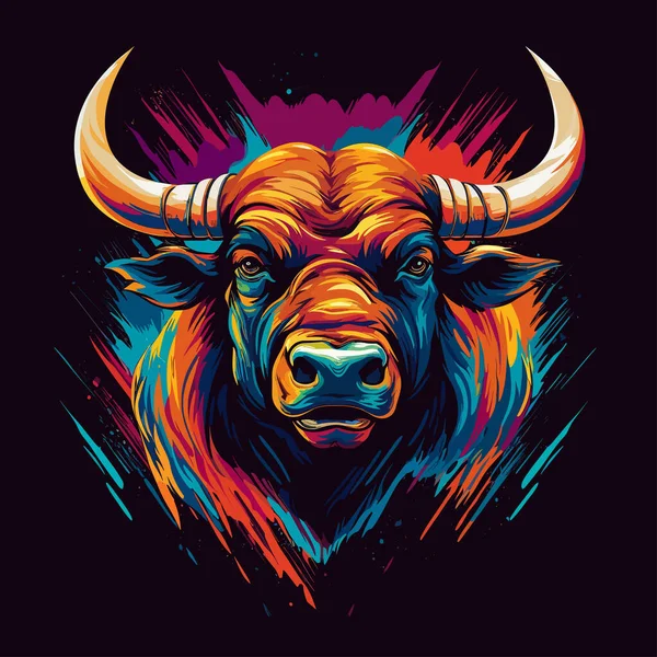 Bull Hoofd Levendige Kleurrijke Borstel Stijl Vector Illustratie Voor Shirt — Stockvector