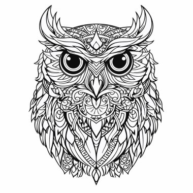 A cute owl coloring book page line art style vector illustration, isolated on a white background. clipart