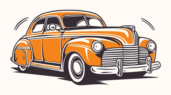 Retro Estilo Clássico Amarelo Carro Vetor Ilustração Com Contornos Pretos — Vetor de Stock