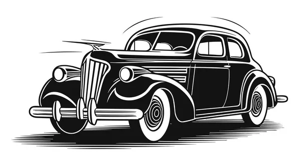 Retro Stijl Zwarte Klassieke Auto Silhouet Vector Illustratie Geïsoleerd Witte — Stockvector