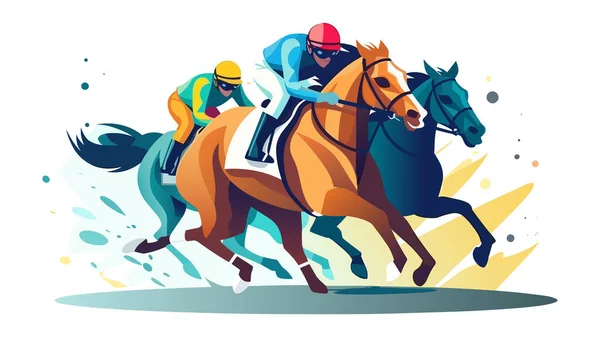 Paardenraces Sprinten Een Hoge Snelheid Vlakke Stijl Kleurrijke Vector Illustratie — Stockvector