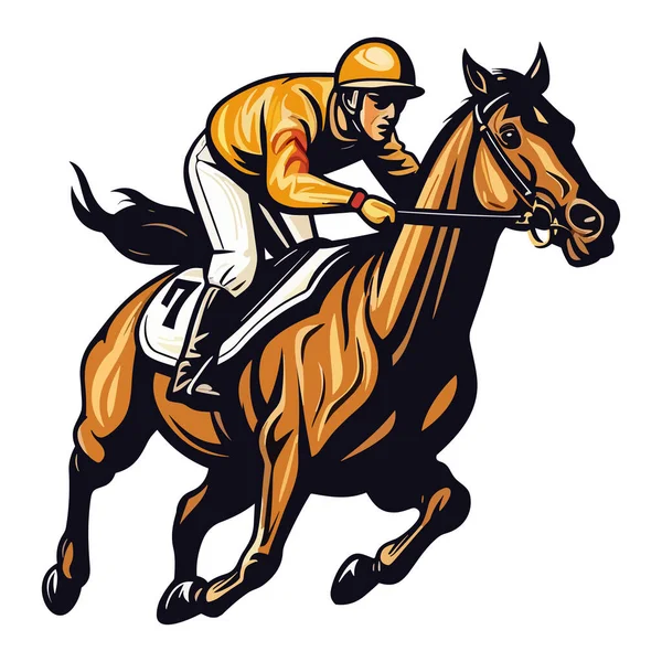 Jockey Ridning Kapplöpningshäst Färgglada Skiss Platt Stil Vektor Illustration Isolerad — Stock vektor