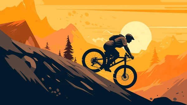 Escursioni Mountain Bike Estreme Discesa Uno Sfondo Montuoso Selvaggio Durante — Vettoriale Stock