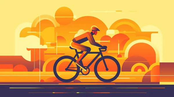 Cycliste Vélo Sur Fond Géométrique Abstrait Couleur Orange Cycle Sport — Image vectorielle