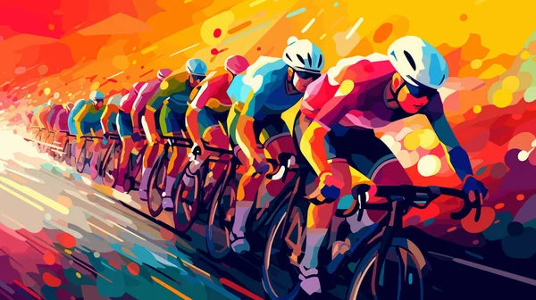 自行车赛车手争夺自行车锦标赛冠军 自行车体育赛事 低多彩多姿矢量插画 — 图库矢量图片